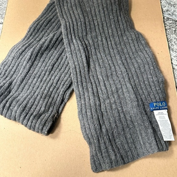 POLO RALPH LAUREN Men grey wool gorpcore career quiet luxury ribbed scarf - Picture 7 of 8